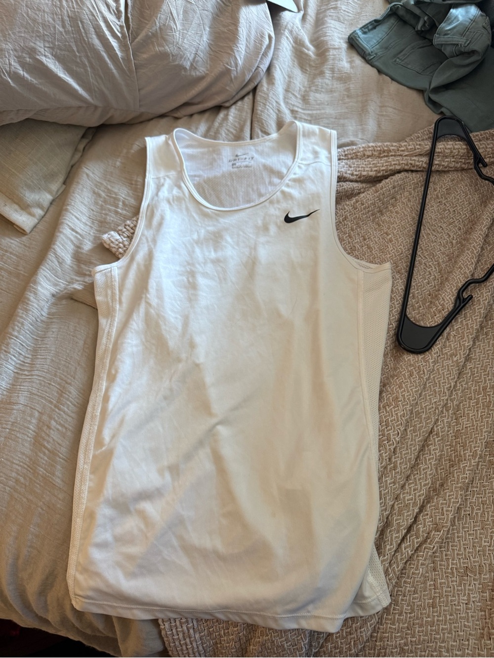 Nike White Sleeveless Training Tank with Black Swoosh